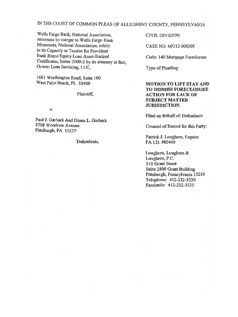 Motion to Lift Stay and Dismiss