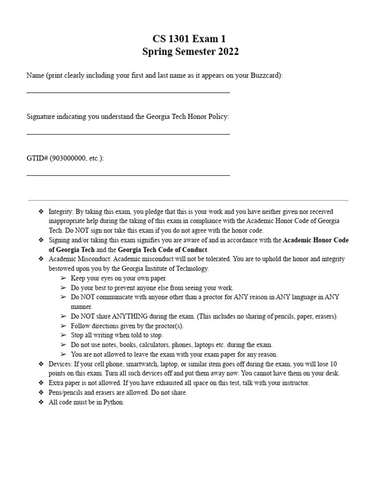 Spring 2022 - Exam 1 | PDF | Computer Programming