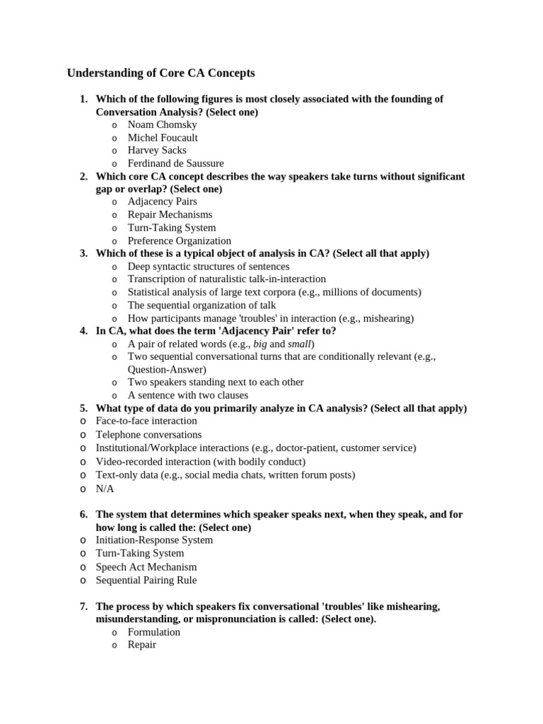 CA Questions | PDF | Cognitive Science | Linguistics