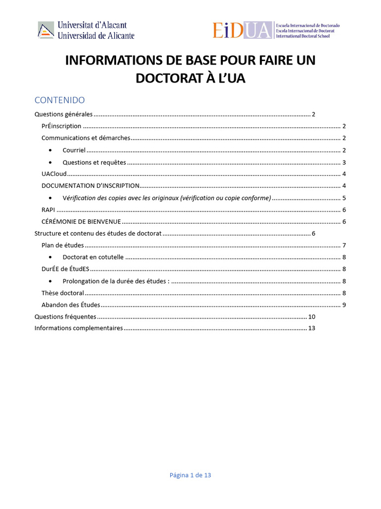 Informations de Base Pour Faire Un Doctorat A L Ua | PDF | Doctorat