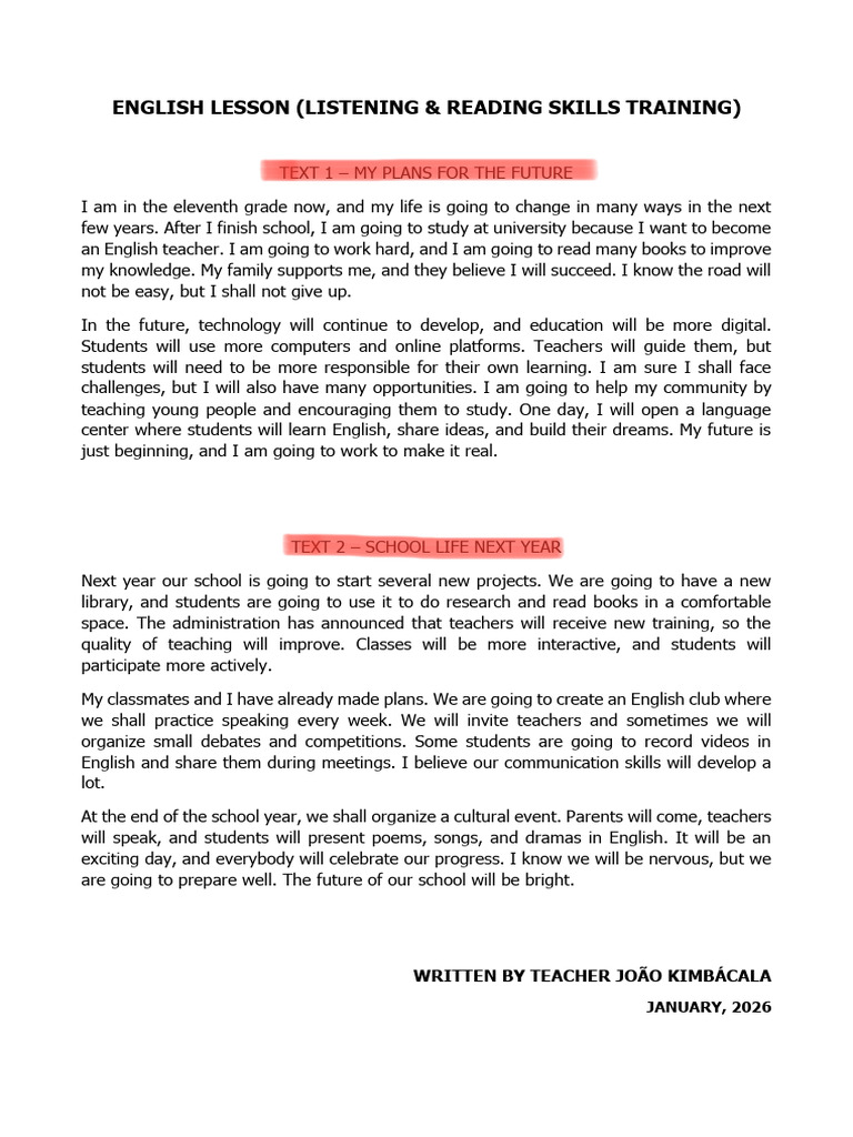 English Lesson Texts | PDF