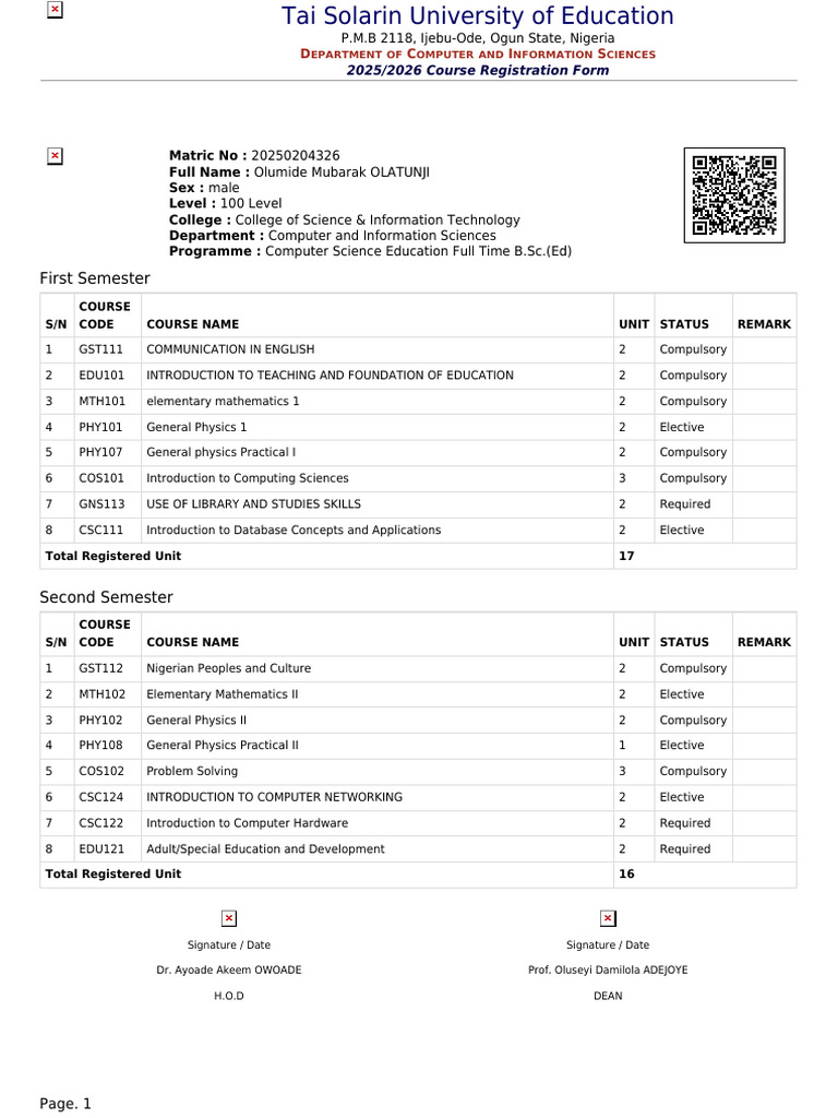 Course Registration Form | PDF | Science | Computing