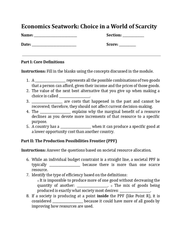 Seatwork Scarcity (1) | PDF | Economies | Economics
