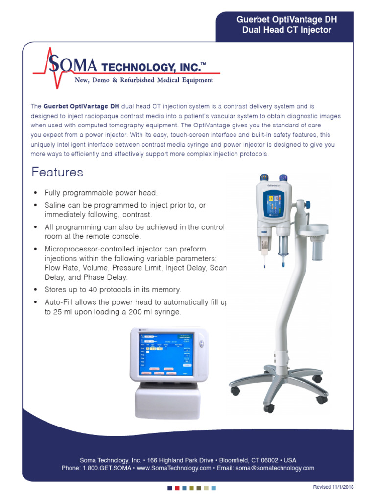 Guerbet Optivantage DH Dual Head CT Injector | PDF | Ct Scan | Syringe