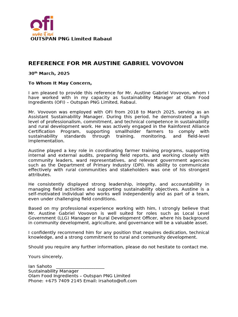 Reference For Austine Gabriel Vovovon | PDF