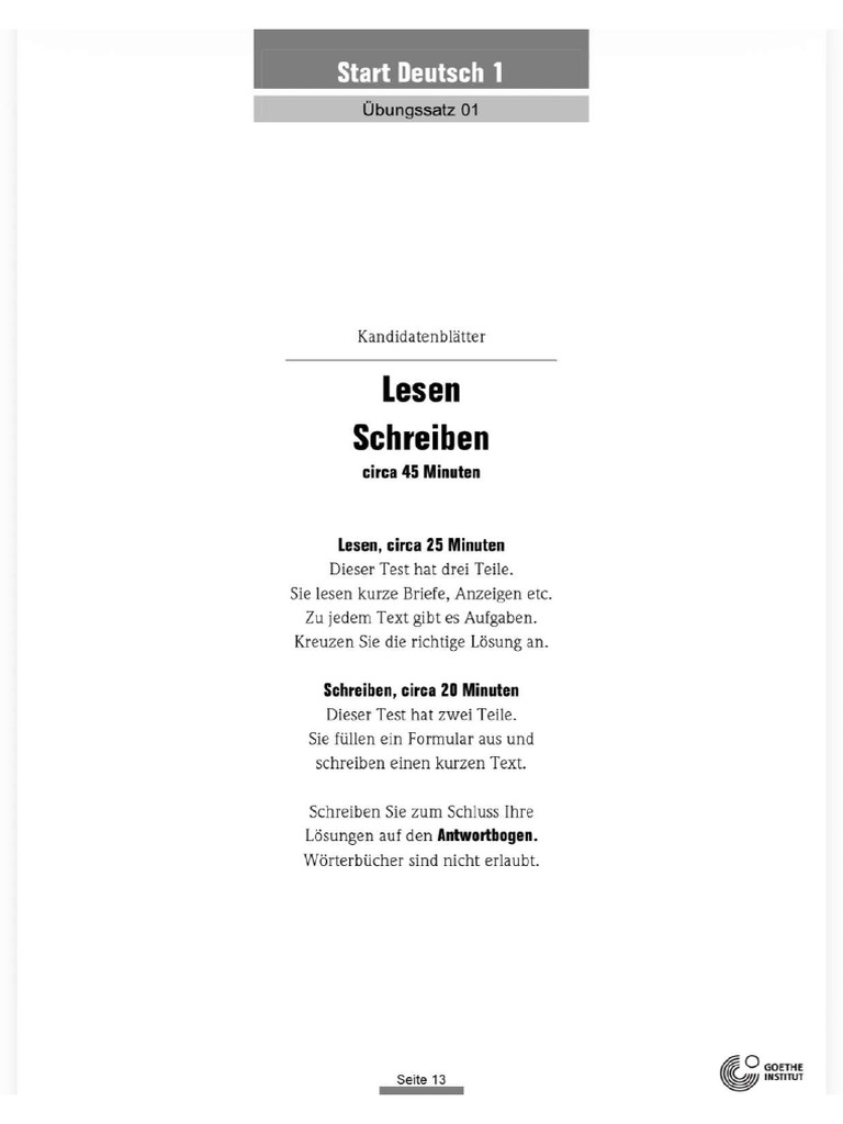 Test A1 Lesen Und Schreiben | PDF