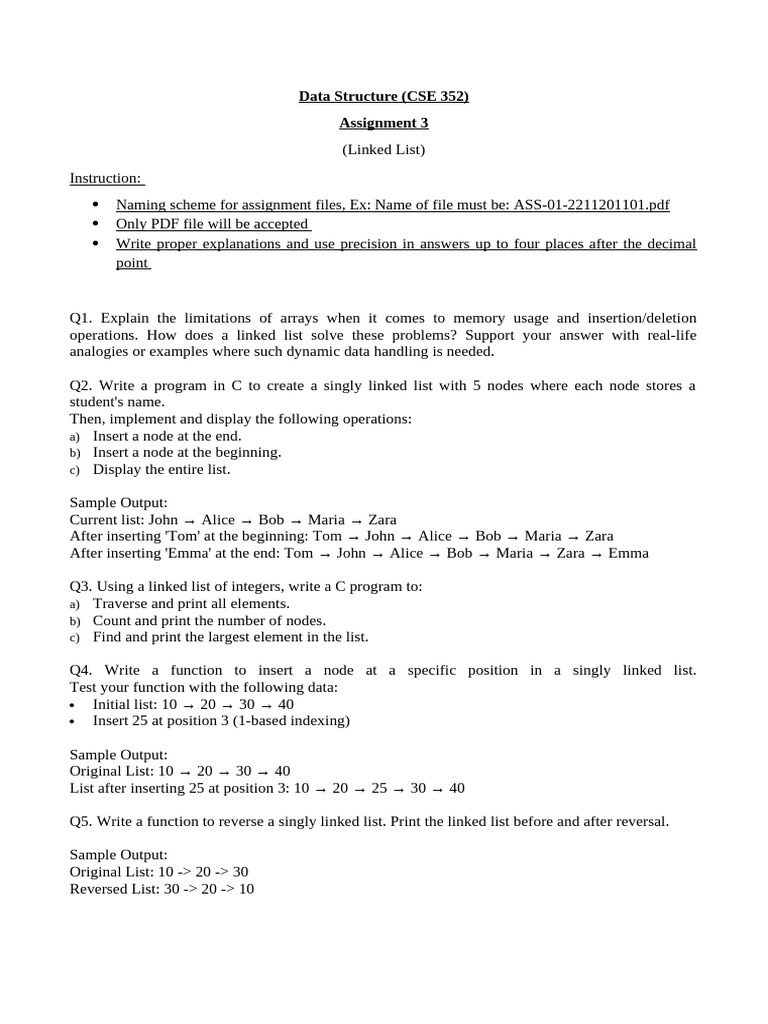 Assignment 3 Linked List | PDF