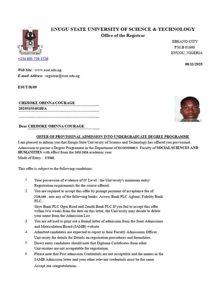 Esut Admission Notification | PDF | Educational Stages | Qualifications