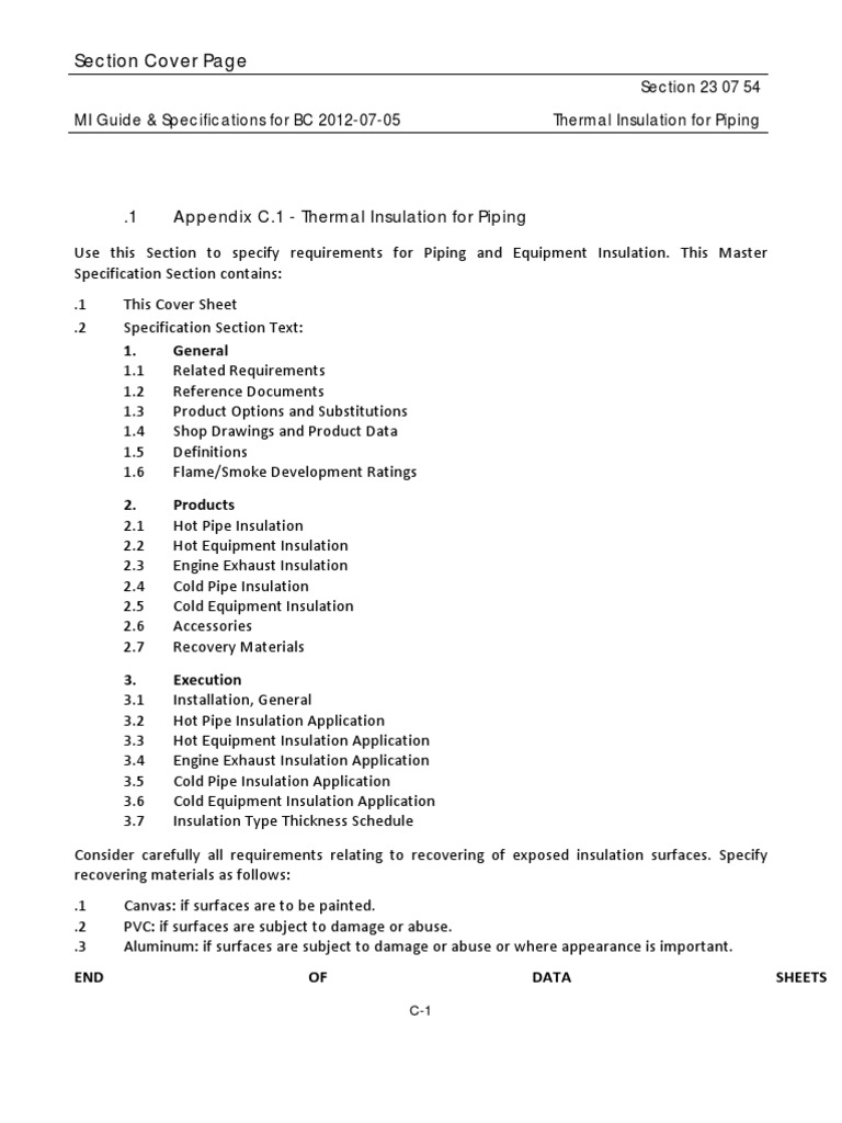 Piping Insulation Specifications Guide | PDF | Thermal Insulation ...