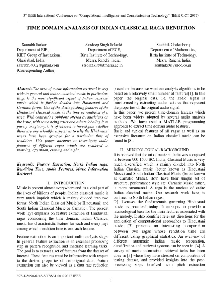 TIME DOMAIN ANALYSIS OF INDIAN CLASSICAL RAGA RENDITION | PDF ...