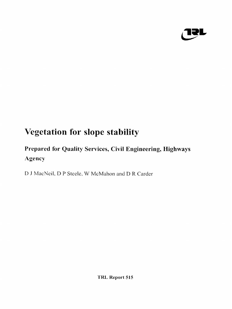 TRL (2001) - Report 515 - Vegetation for Slope Stability | PDF | Root ...