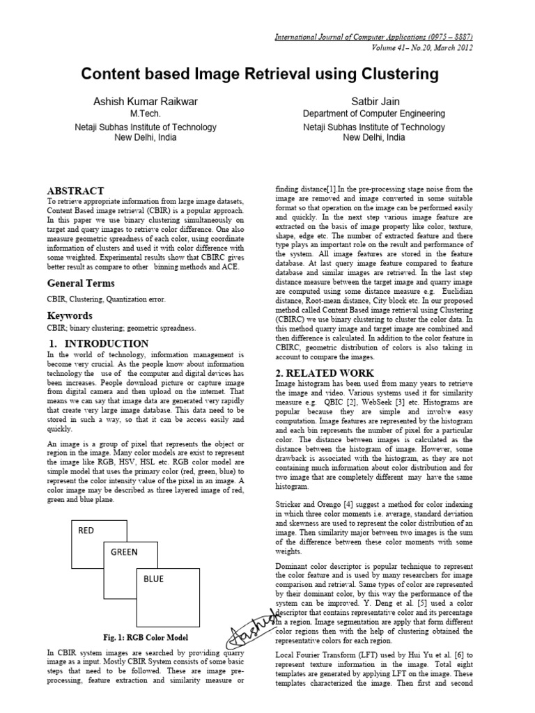 Content Based Image Retrieval Using Clustering - Pxc3878091 | PDF ...