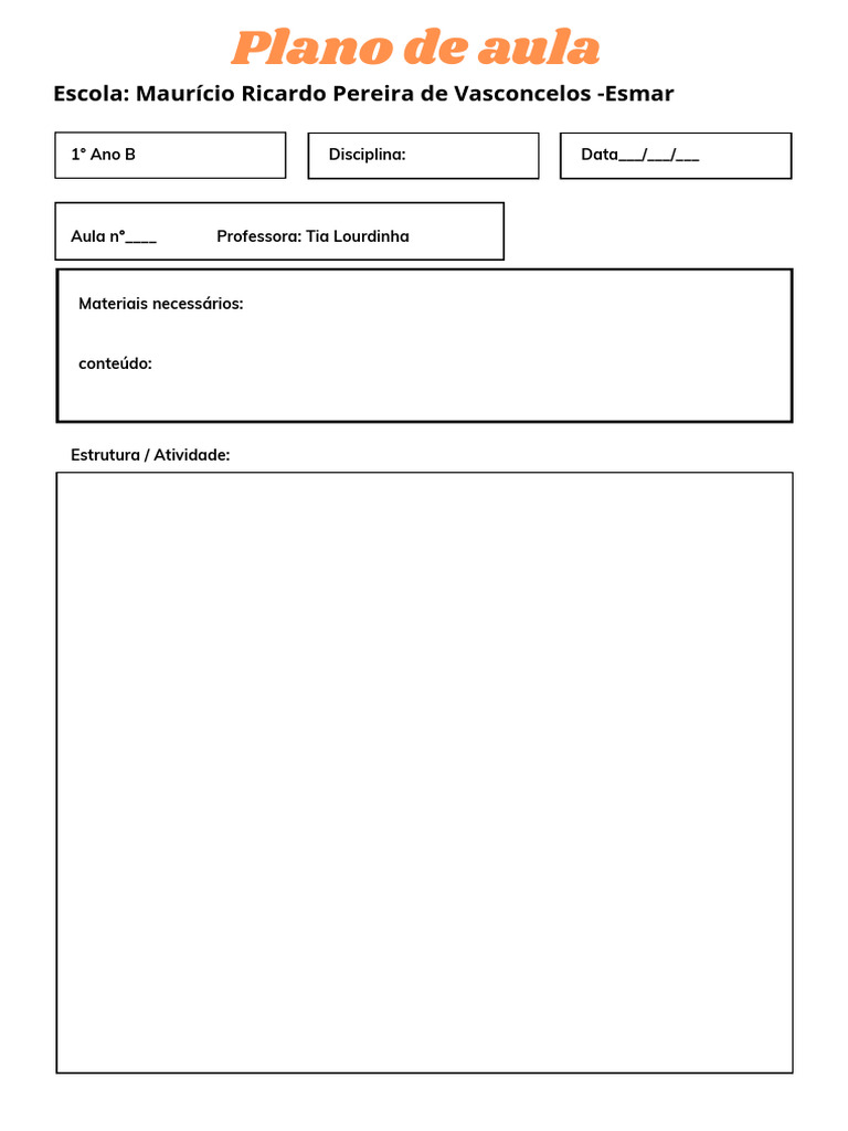 Em Branco Formato para Impressão Simples Plano de Aula - 20250208 ...