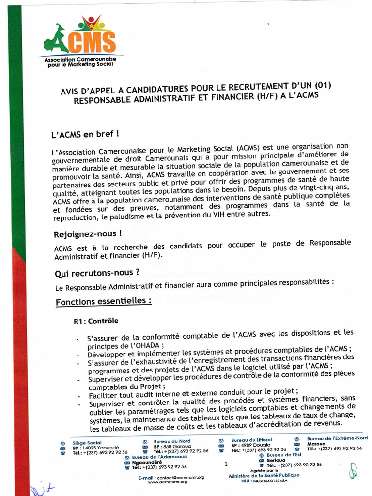 Avis Appel A Candidature Pour Le Recrutement Raf Au Sein de L'acms ...
