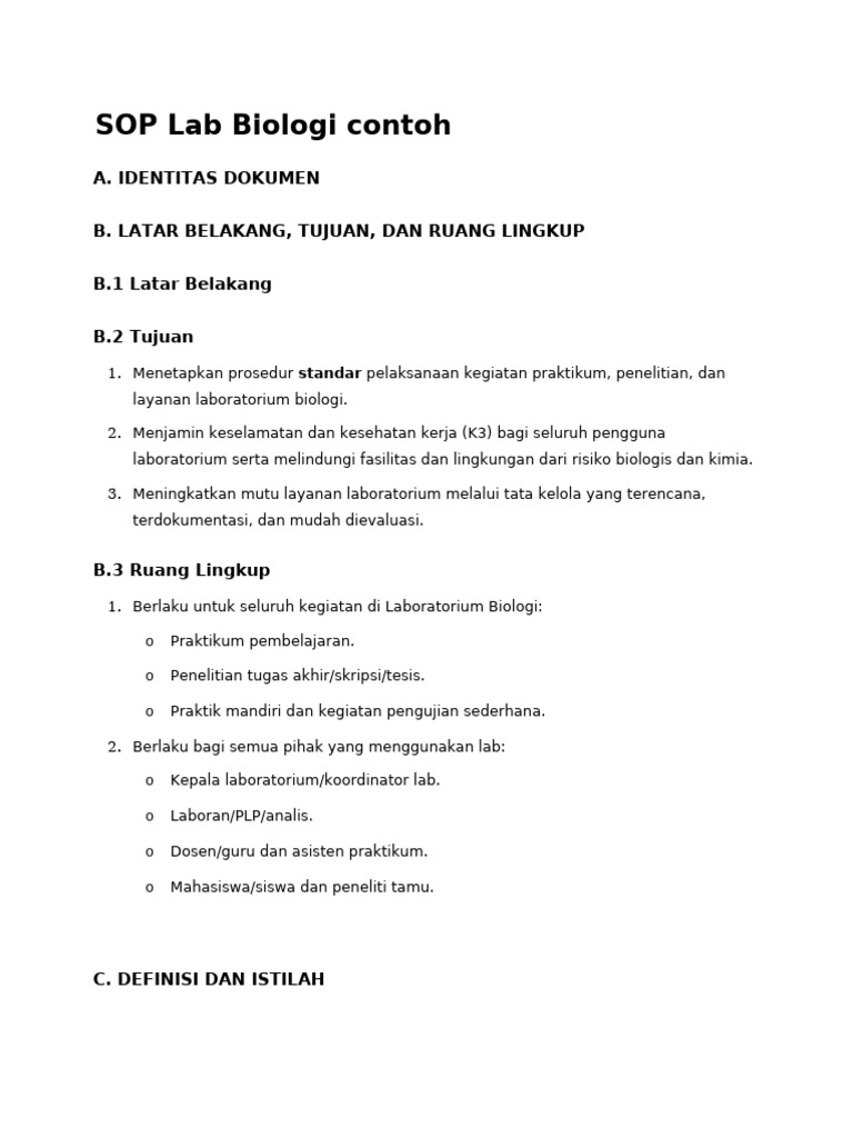 SOP Lab Biologi Contoh003 | PDF