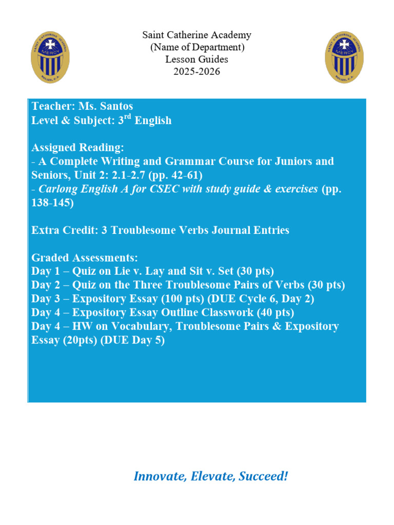 3rd English - Cycle 5 - Lesson Guides - Santos | PDF | Essays | Verb