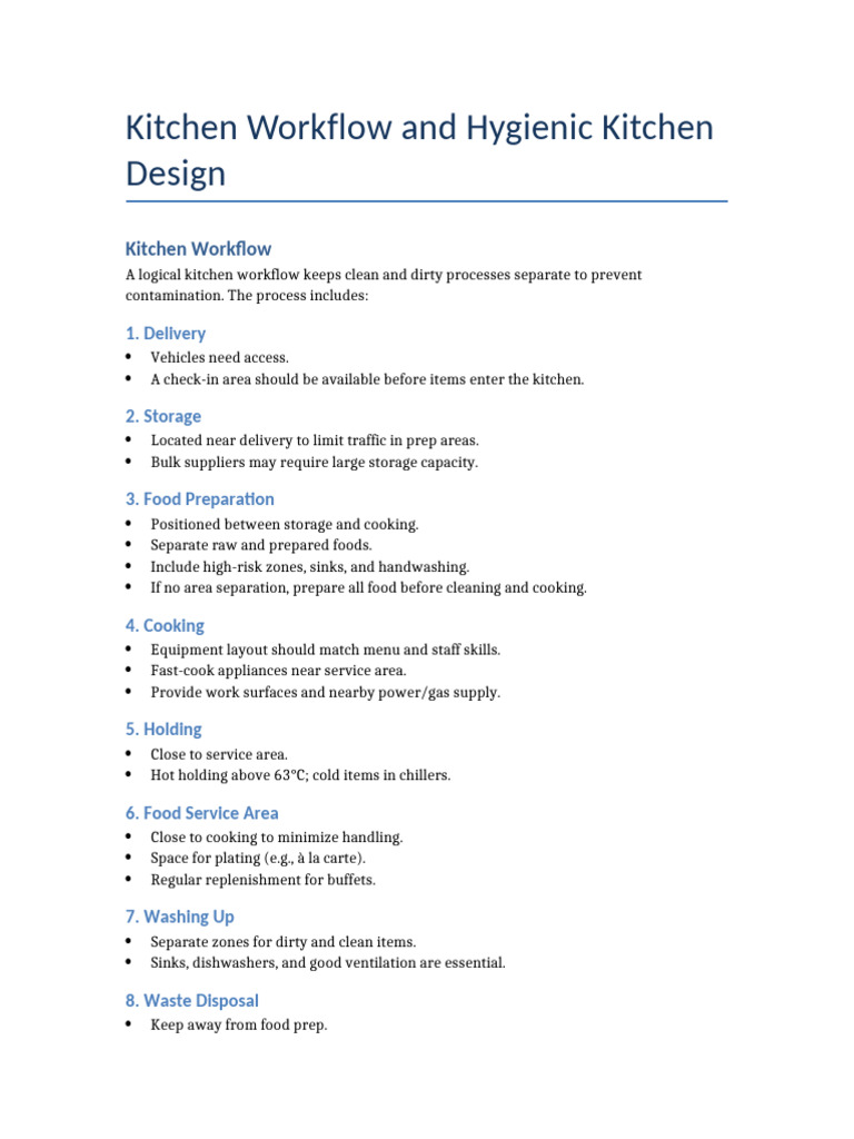 Kitchen Workflow and Hygiene | PDF