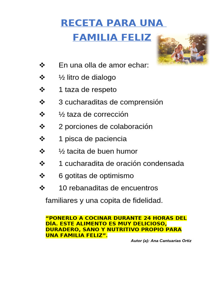Receta Para Una Familia Feliz Ana | PDF
