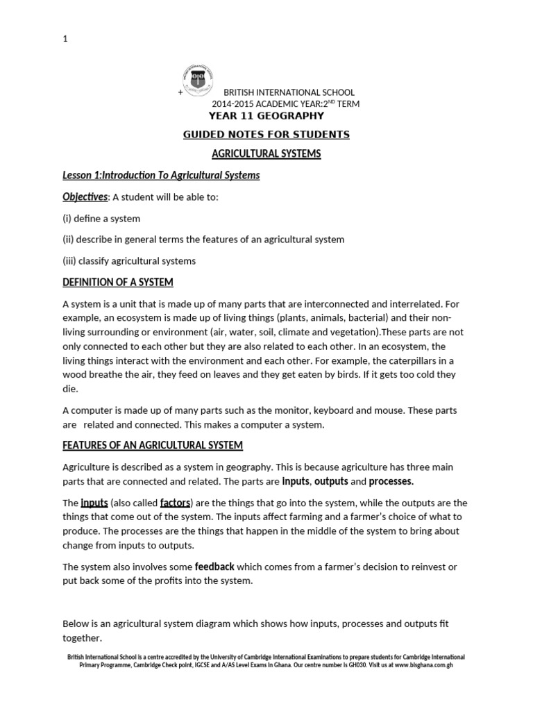 Guided Notes on Agric and Industry Year 11 | PDF | Agriculture | Farms