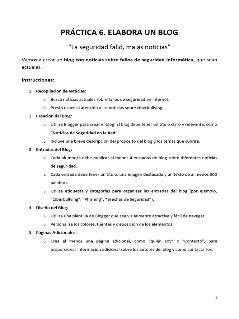 PRÁCTICA 6. ELABORA UN BLOG | PDF | Blog | Acoso cibernético