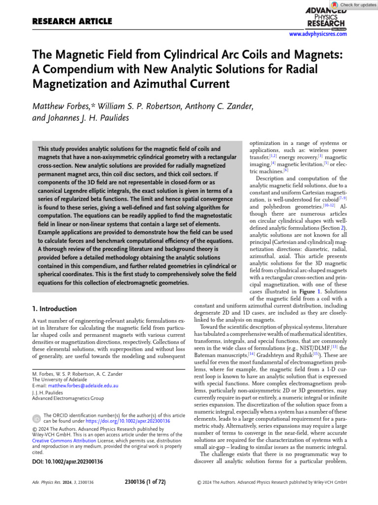 The Magnetic Field From Cylindrical Arc Coils and Magnets | PDF ...