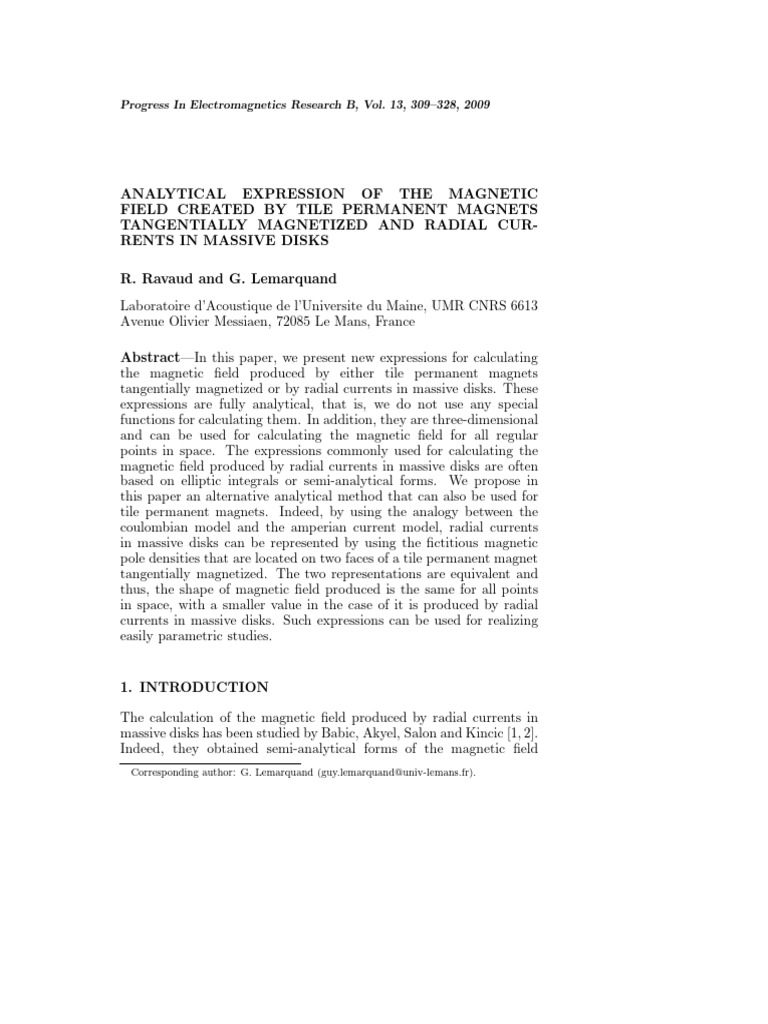 Analytical Expression of the Magnetic Field Created by Tile Permanent ...