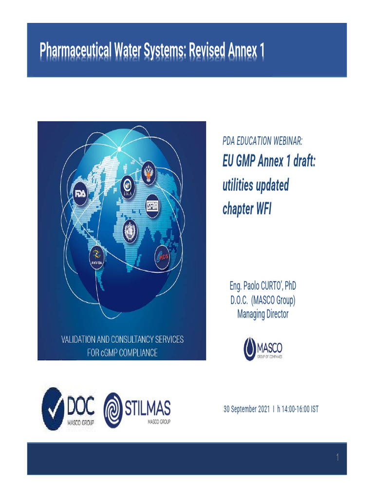 1 PDA Indian Chapter Workshop 30-9-21 EU GMP-Annex 1 WFI (1) | PDF ...