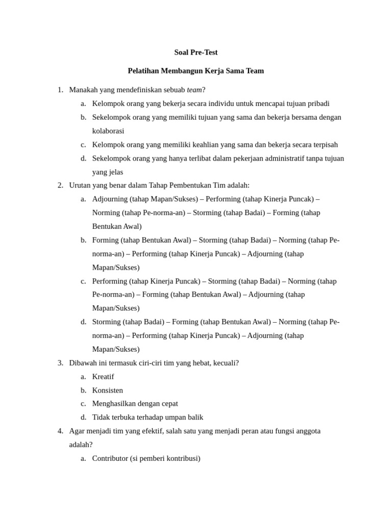 Pretest Pelatihan Team Work | PDF