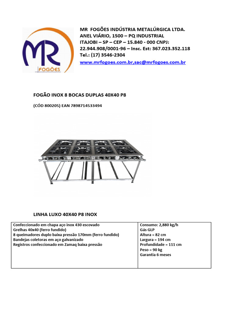 Fogão Inox 8 BC Duplas 40x40 p8 | PDF