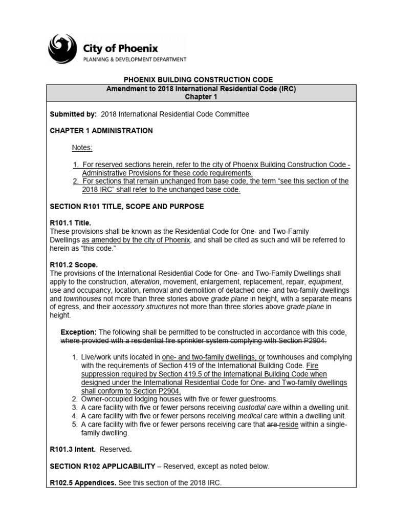2018 International Residential Code (IRC) Phoenix Amendments | PDF ...