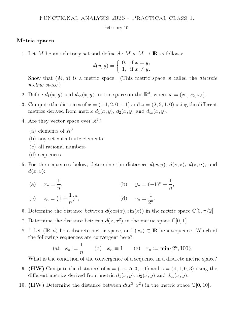 Functional Analysis 2026 - Practical Class 1.: M D M M D X, Y, X Y,, X ...