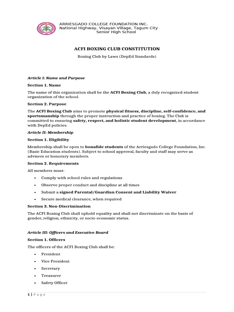 Newacfi Boxing Club Constitution | PDF | Government | Justice