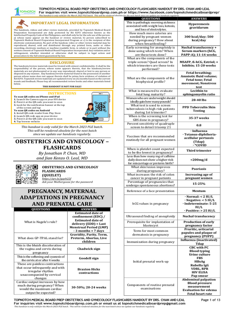 a10 - Obgyn Flashcards March 2023 | PDF | Pregnancy | Childbirth