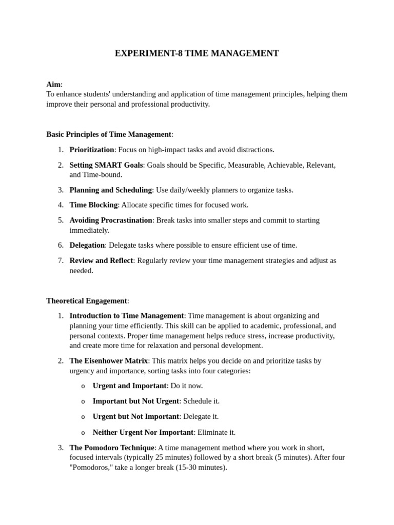 Experiment-3 Time Management | PDF | Time Management | Professional Skills