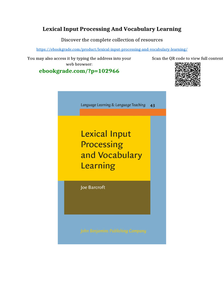 Lexical Input Processing and Vocabulary Learning PDF Version | PDF