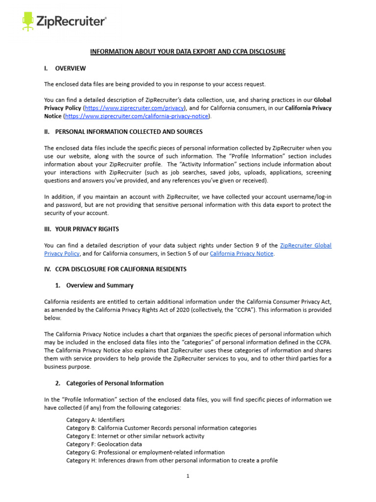 CCPA Disclosure for California Residents | PDF | Privacy | Information