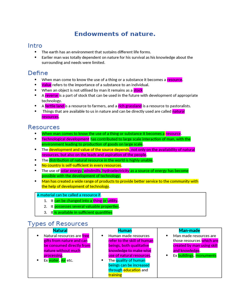 Endowments of Nature-1 (1) | PDF | Resource | Nature