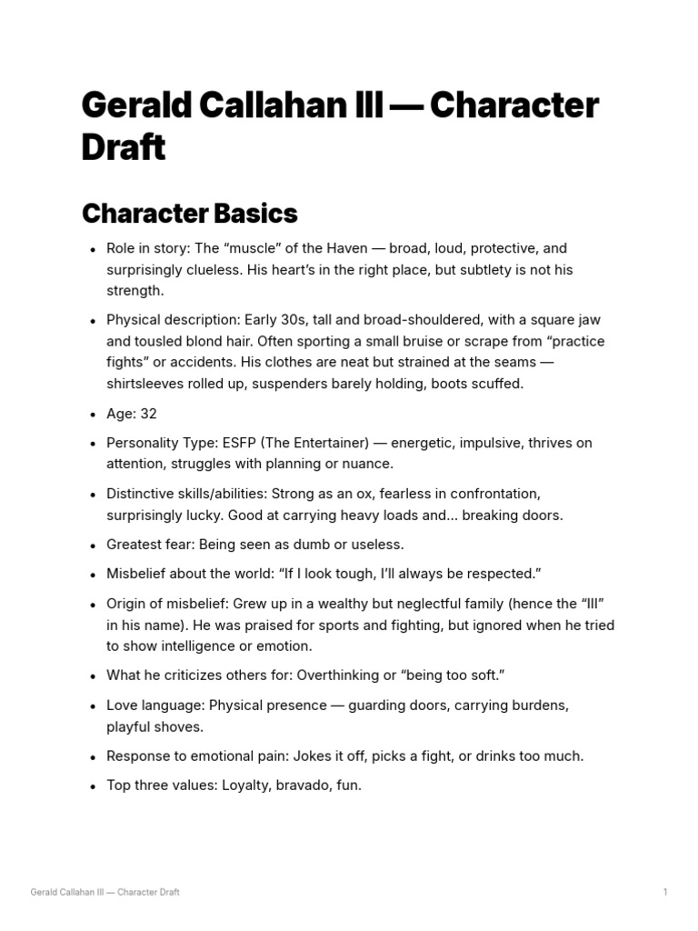 Gerald_Callahan_III__Character_Draft | PDF | Psychology
