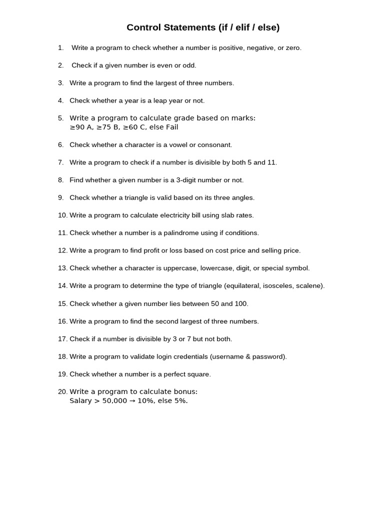 Control Statements (If - Elif - Else) | PDF