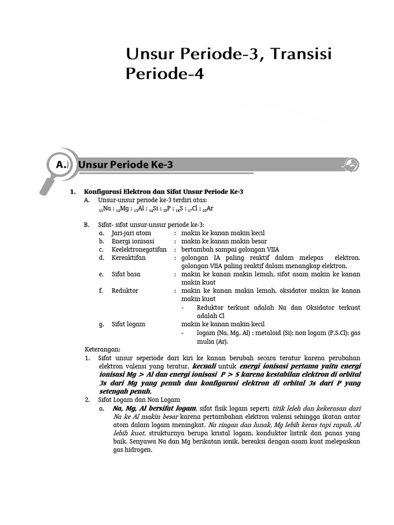 TKA KIMIA - Unsur Periode 3, Transisi Periode 4, Dan Radioaktif | PDF