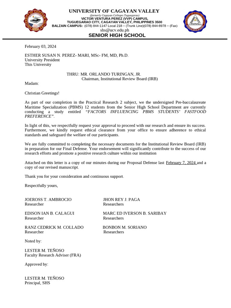 Irb Letter For Students | PDF