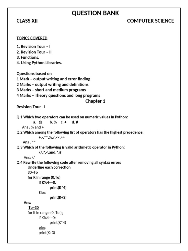 Question Bank - Class 12 New Part - 1 | PDF | String (Computer Science ...