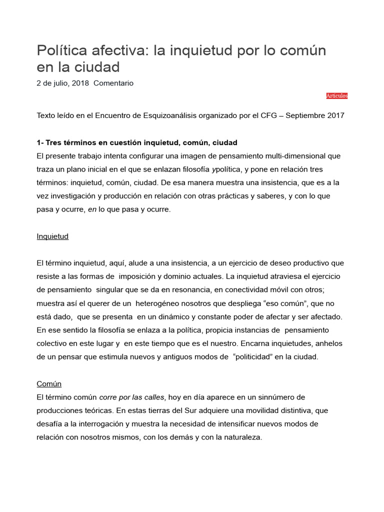 Inquietud, Común, Ciudad (A. Lee Teles) | PDF | Baruch Spinoza | Metafísica