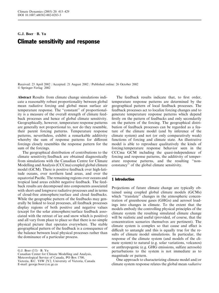 Climate Sensitivity and Response | PDF | General Circulation Model ...