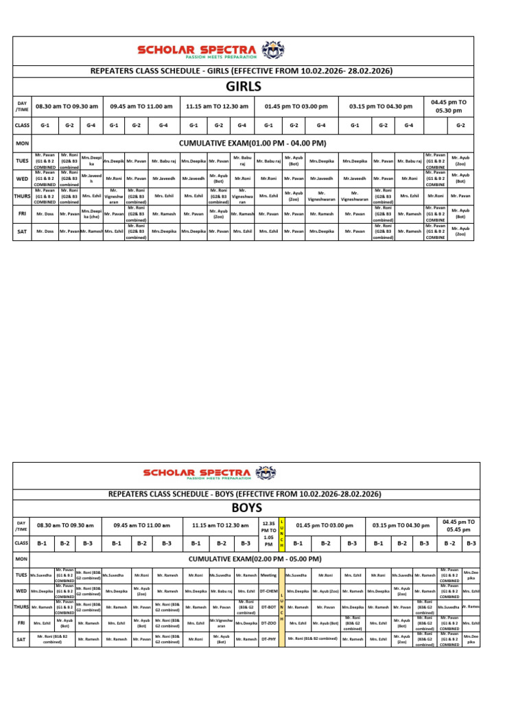 Rep Revision Time Table (2026) | PDF
