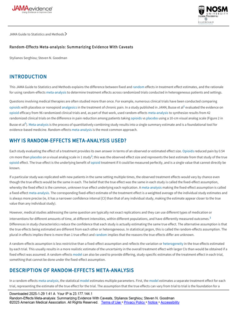 Random-Effects Meta-Analysis_ Summarizing Evidence With Caveats | PDF ...