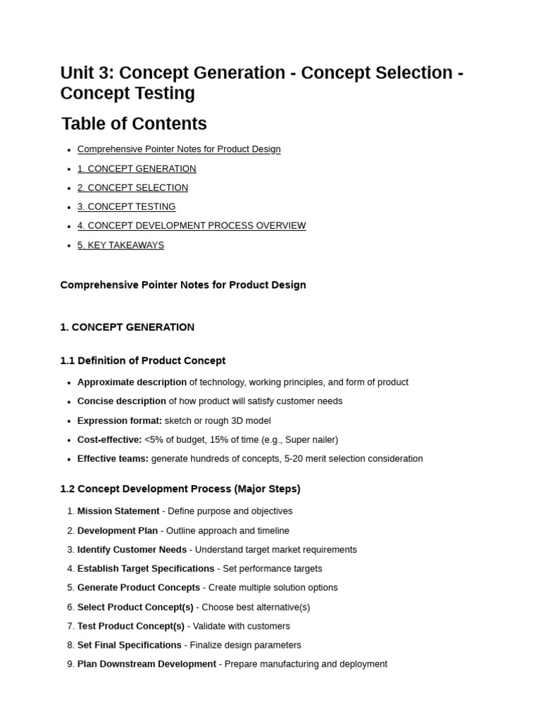 Unit3 Product Concept Pointer Notes | PDF | Prototype | Concept