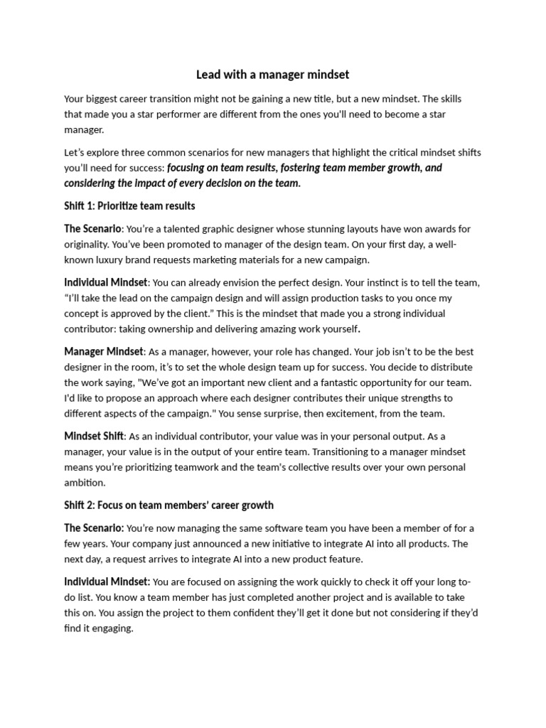 Lead With A Manager Mindset | PDF | Mindset | Artificial Intelligence