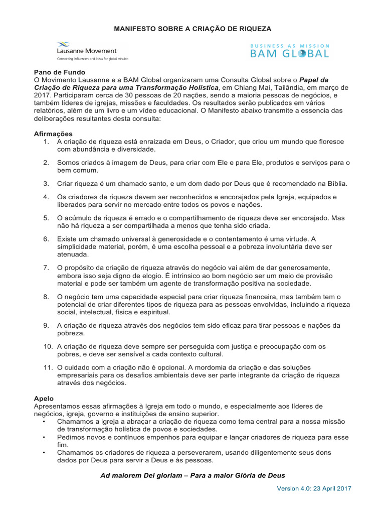 Manifesto Sobre A Criação de Riqueza Wealth Creation Manifesto ...