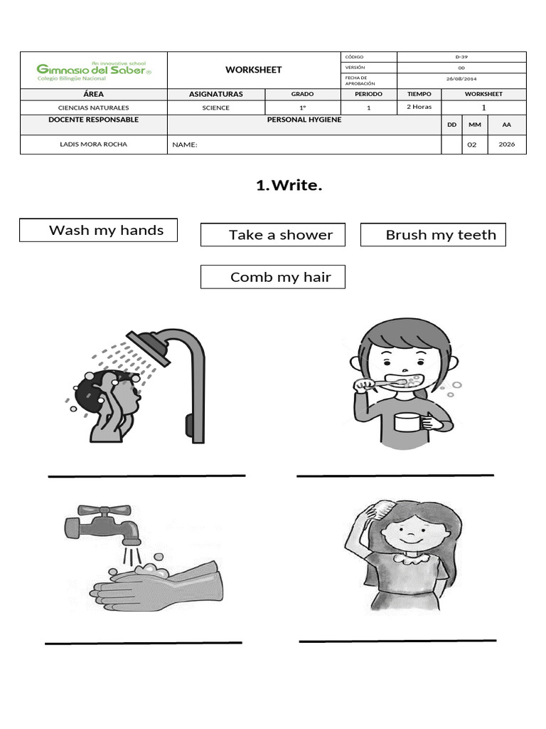 1° Worksheet Personal Hygiene | PDF